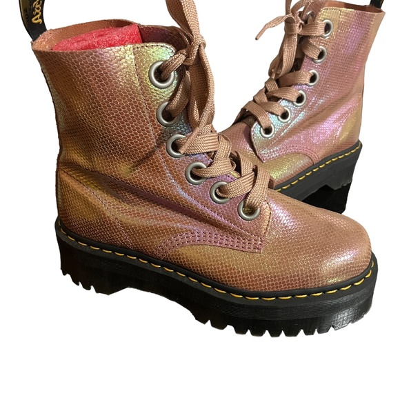 Iridescent Molly Pink Doc Marten Lace-Up Ankle Boots - Picture 2 of 16